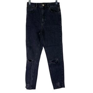 ASOS Denim Faded Black Distressed High Rise Boyfriend Jeans Stretch 28/32
